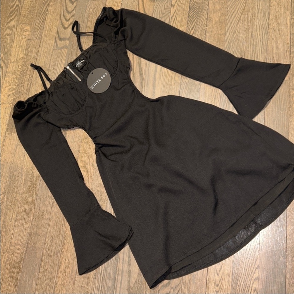 white fox long sleeve mini dress